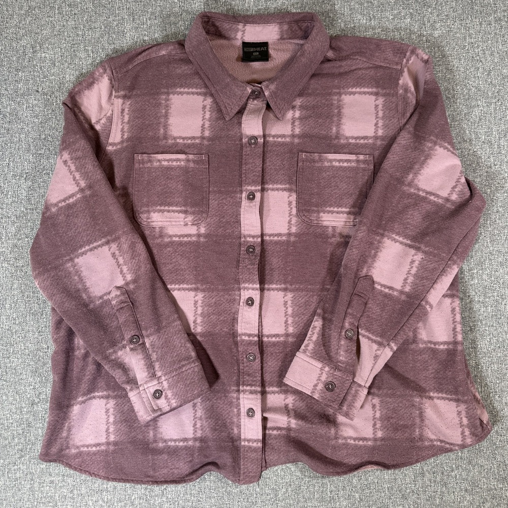32 Degree Heat Flannel Printed Button Down Layer Shirt, Womens XS Purple Pink